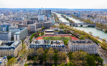 Aerial view of Paris city and Seine river from Eiffel Tower. France. April 2019のeditorial素材