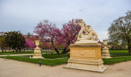 Hercules and Minotaur Statue in marvelous spring Tuileries garden. Paris France. April 2019のeditorial素材