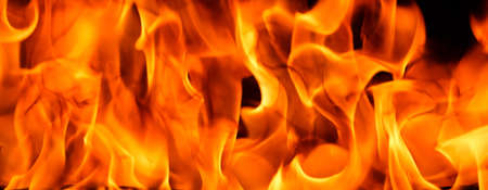 Red blaze Fire flame on a black backgroundの写真素材