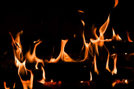 Red blaze Fire flame on a black backgroundの写真素材
