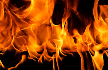 Red blaze Fire flame on a black backgroundの写真素材