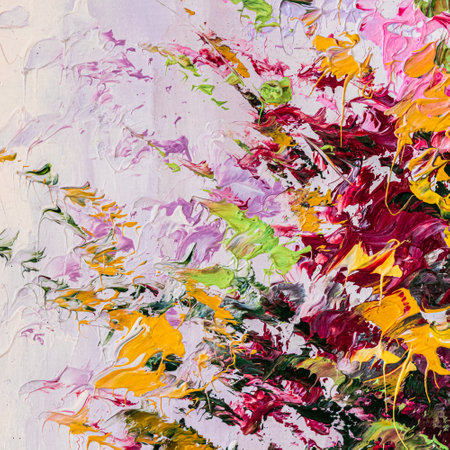 Colorful Oil Painting on canvas. Abstract art background. Fragment of Modern artwork. Brush Strokes of paint.の写真素材