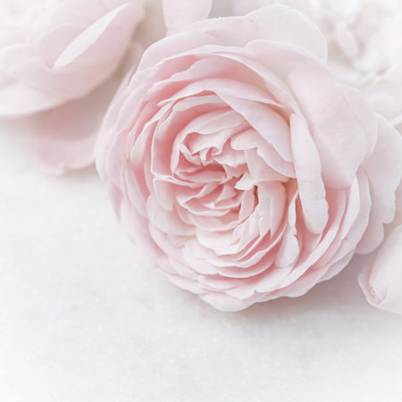 Pale pink rose flower isolated on white background. soft focus. Macro flowers backdrop for holiday brand designの写真素材
