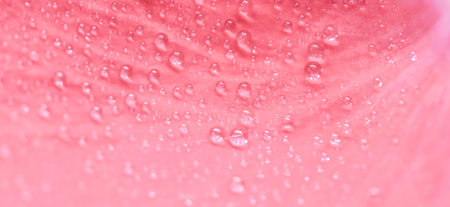 Background of pink rose petals with dew drops. Bokeh with light reflection. Macro blurred natural backdrop. Soft focusの写真素材