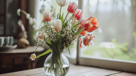 Beautiful bouquet of flowers in a vase. Floral arrangementの素材