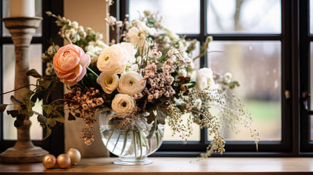 Beautiful bouquet of flowers in a vase. Floral arrangementの素材