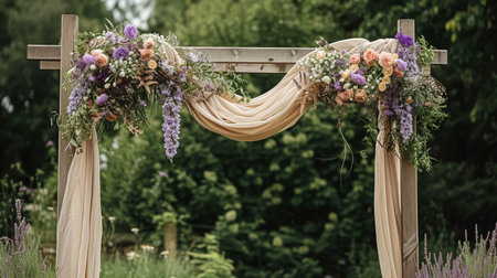 Wedding Ceremony Decorated with Lavender Flowers in the garden. Holiday conceptの素材