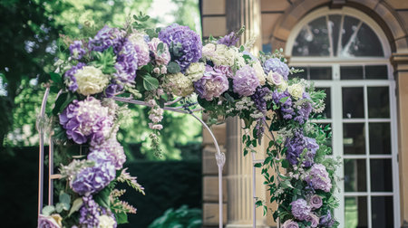 Wedding Ceremony Decorated with Lavender Flowers in the garden. Holiday conceptの素材