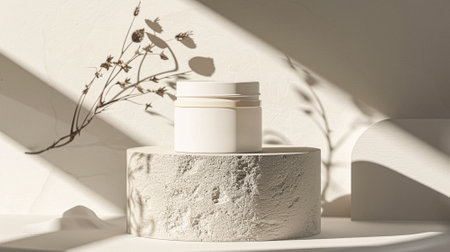 Cosmetic cream in a glass jar. Skin care concept. Background for beauty productsの素材