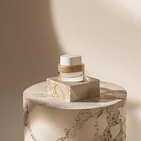 Cosmetic cream in a glass jar. Skin care concept. Background for beauty productsの素材