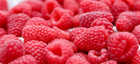 Fresh red raspberries creating a vibrant background, offering a healthy, sweet, and nutritious food...