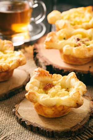 Appetizer -mini pies with mashed potatoes, bacon and cheese.の写真素材