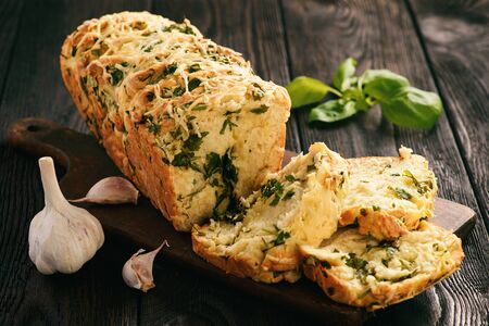 Homemade herb bread with garlic and cheese.