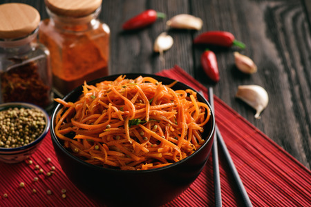 Spicy carrot salad, asian korean style.の写真素材