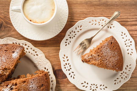 Homemade coffe cake and cup of coffee.の写真素材