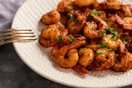 Spicy moroccan shrimp, mediterranean cuisine.の写真素材