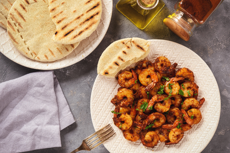 Spicy moroccan shrimp, mediterranean cuisine.の写真素材