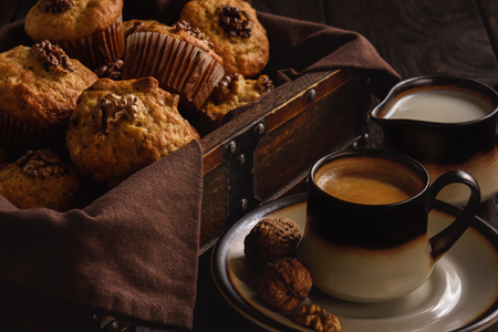 Homemade walnut and cranberry muffins.の写真素材