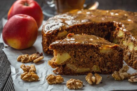 Homemade apple pie with toffe topping.の写真素材