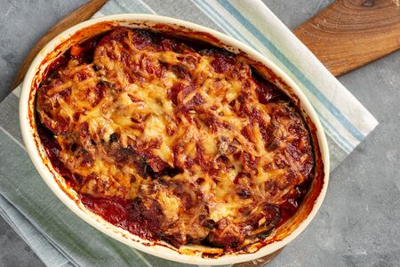 Eggplant casserole with tomato sauce and cheese, mediterranean cuisine.の写真素材