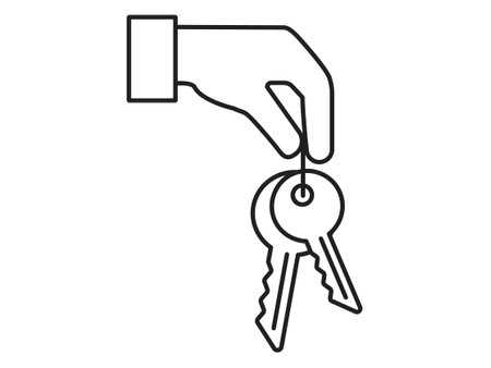 Key icon for house representation, isolated against a white background. This simple vector symbol evokes a sense of warmth and security, embodying the concept of home.のイラスト素材