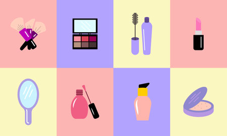 Beauty, Body Care and Cosmetics. Vector Linear Flat Icons and Design Elementsのイラスト素材