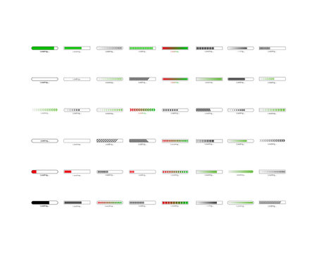 Collection Loading bar status icon. Vector illustration. Set of vector loaded icons. Download...