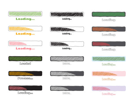 Collection Loading bar status icon. Vector illustration. Set of vector loaded icons. Download...