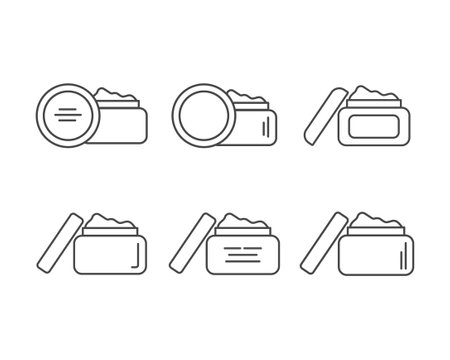 Collection vector icons of beauty, cosmetics and care. Bottle, jar, shower gel, face cream, body lotion, spray, ointment, paste.のイラスト素材