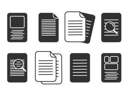 Illustration presenting a vector icon depicting documents, suitable for both web and mobile applications, isolated for use in graphic and design. Featuring a paper sign and symbol, this element serves as a representation of a page indicatorのイラスト素材