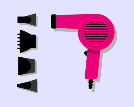 Hair dryer Line Icon fashion hair dryer of hair dresser to blow-dry and electric hair-dryer blower. Barber styling appliance. Vector cartoon illustrationのイラスト素材