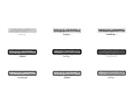 Collection Loading bar status icon. Vector illustration. Set of vector loaded icons. Download...