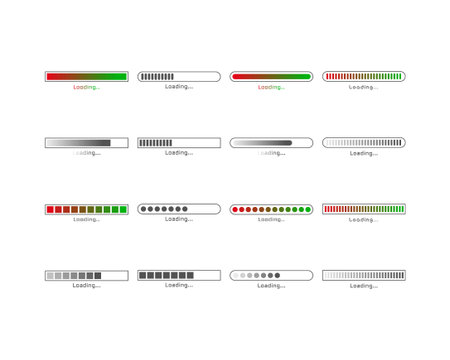 Collection Loading bar status icon. Vector illustration. Set of vector loaded icons. Download...