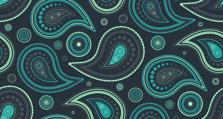 Paisley embellishment of linear growth. Pattern royalty at stylish designer. Cool carpet on seamless invitation. Flourish intricacy of exotic ethnicity.のイラスト素材