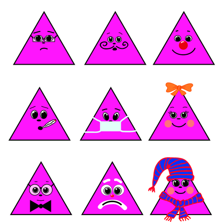 A set of emotion. Triangle emoticons. Expressions in a triangle. Emoticon icon Different emotions collection. Emoticon isolated. Vector images.
