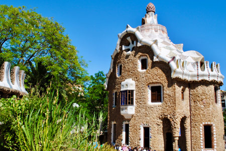 Barcelona Spain. Circa May 2015. Tourists waiting for the entry of the Gulle Park, designed by...