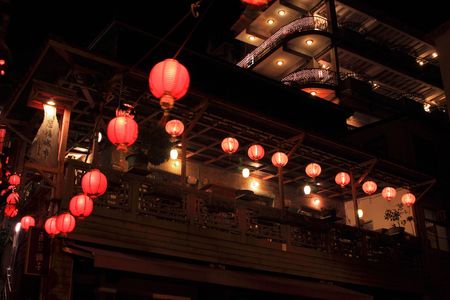 jioufen, Night, red beverage, streetsの写真素材