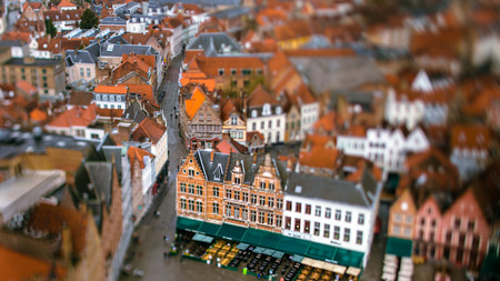 A view of the city from the top of the clock tower Bruges in Belgiumのeditorial素材