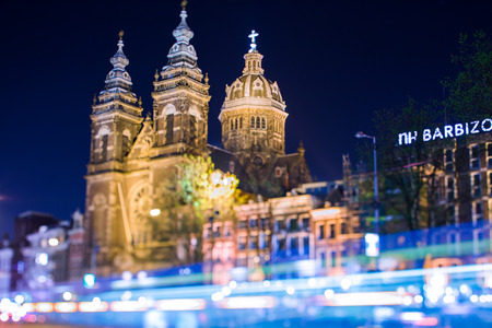 the traffic at night city center, Amsterdamのeditorial素材