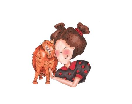 Pretty young girls and their catsの写真素材