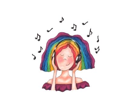 Pretty woman listening to musicの写真素材