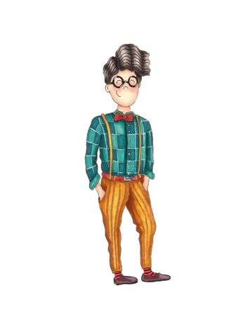 Cartoon cute boy stands in a confident pose. Hand drawing.の写真素材