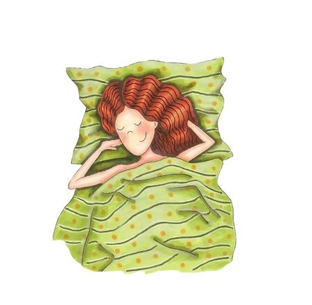 Cute cartoon hand drawn sleeping girlの写真素材