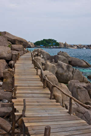 wooden walk  way to view point seaside of Thailandの写真素材