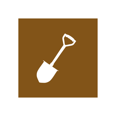 Shovel icon in brown square on white background.のイラスト素材