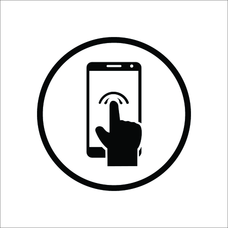 Phone icon with pointing finger symbol. Vector Illustrationのイラスト素材