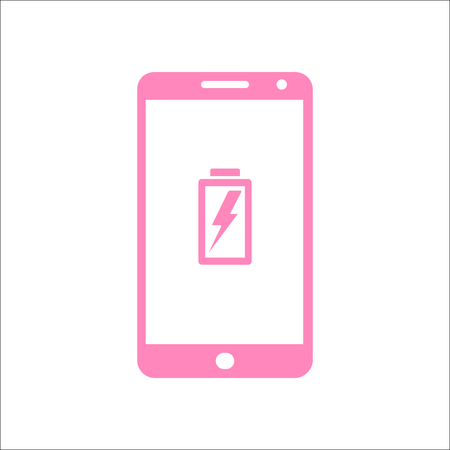 Pink Phone icon with charging battery symbol. Vector Illustrationのイラスト素材