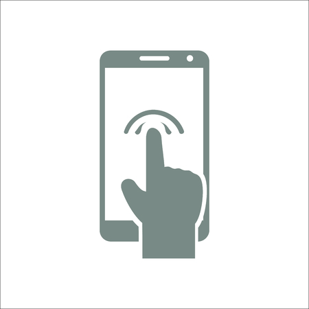 Gray Phone icon with pointing finger symbol. Vector Illustrationのイラスト素材
