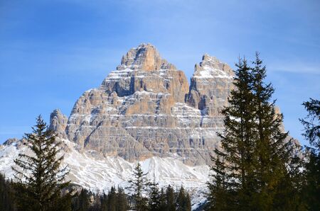 View of Tre Cime di Lavaredo from the Misurina lake