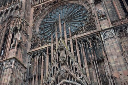 Gothic facade of the Strasbourg Cathedral in Alsaceの写真素材